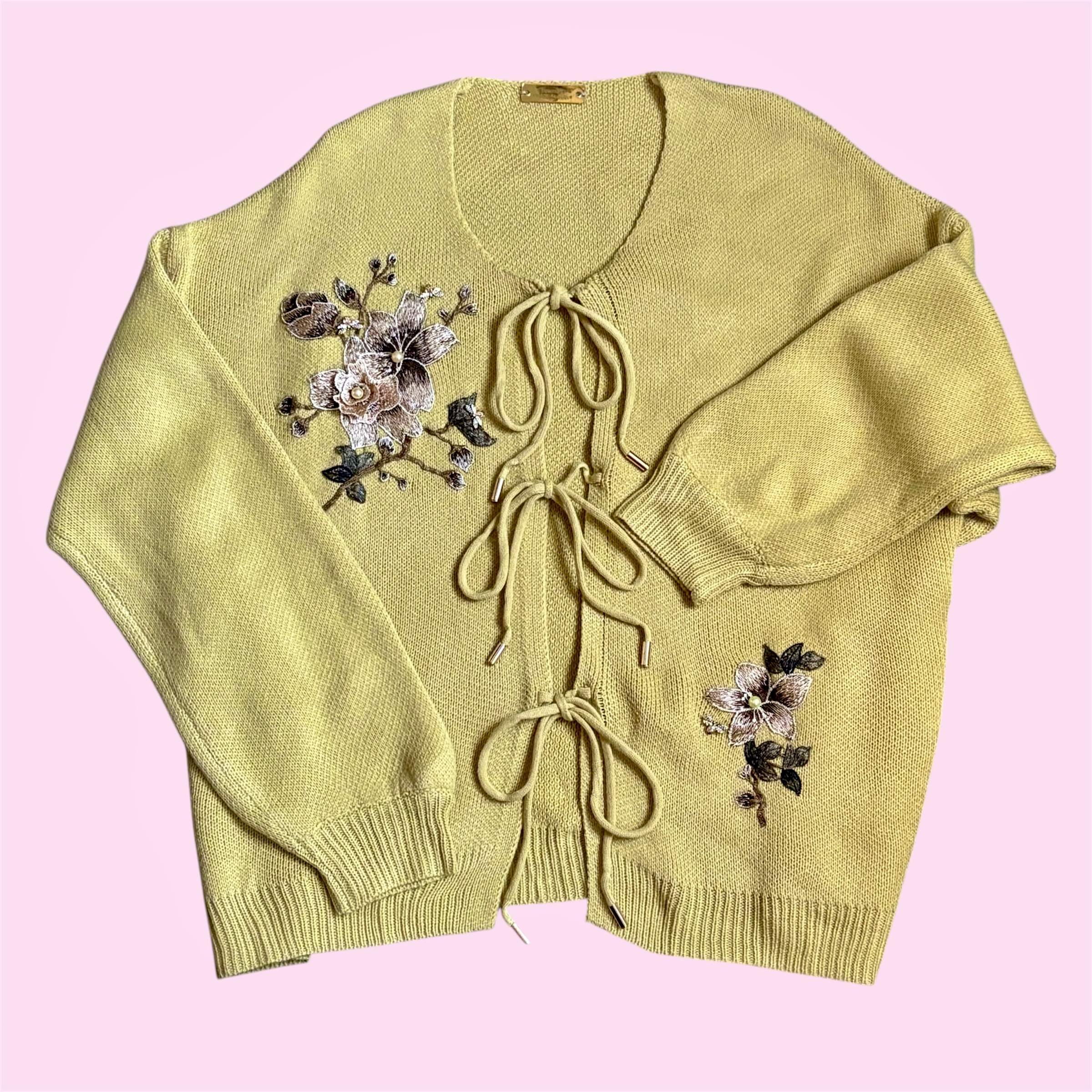 Floral Bee Accent Tie Up Cardigan Size 28